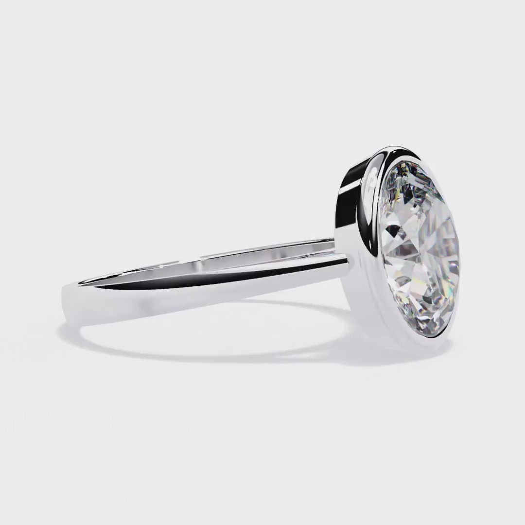 Bezel Floating Oval Solitaire Engagement Ring in Gold