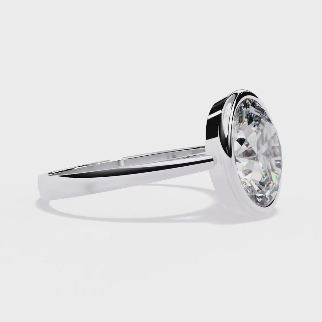 Bezel Floating Oval Solitaire Diamond Ring