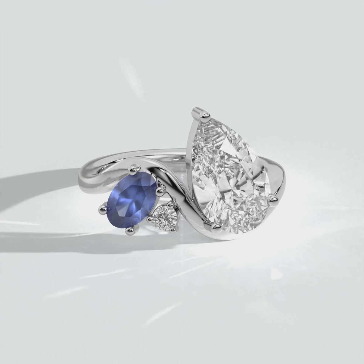 Pear Shaped with Blue Sapphire Accent Diamond Engagement Ring