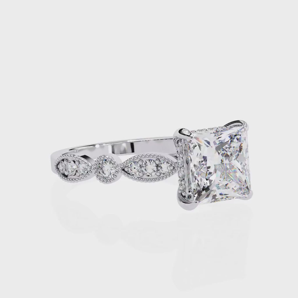 Princess-cut diamond ring in Milgrain Cathedral setting