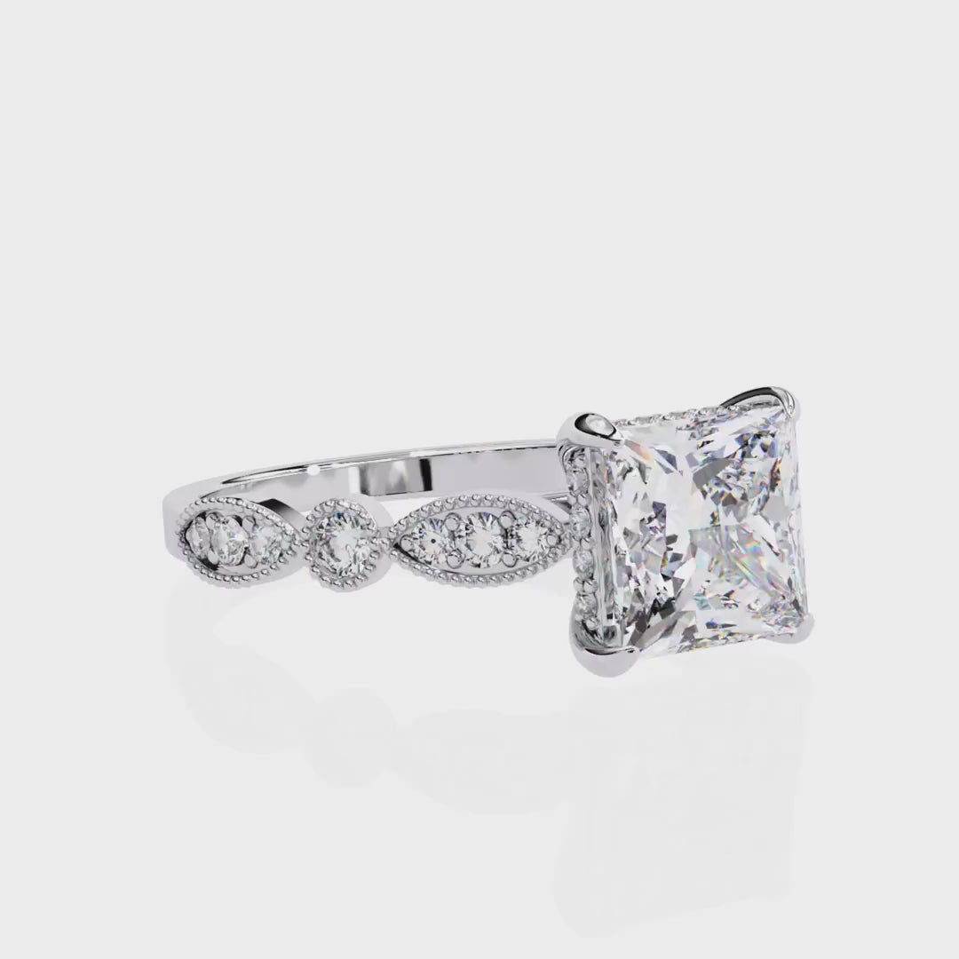 Princess-cut diamond ring in Milgrain Cathedral setting