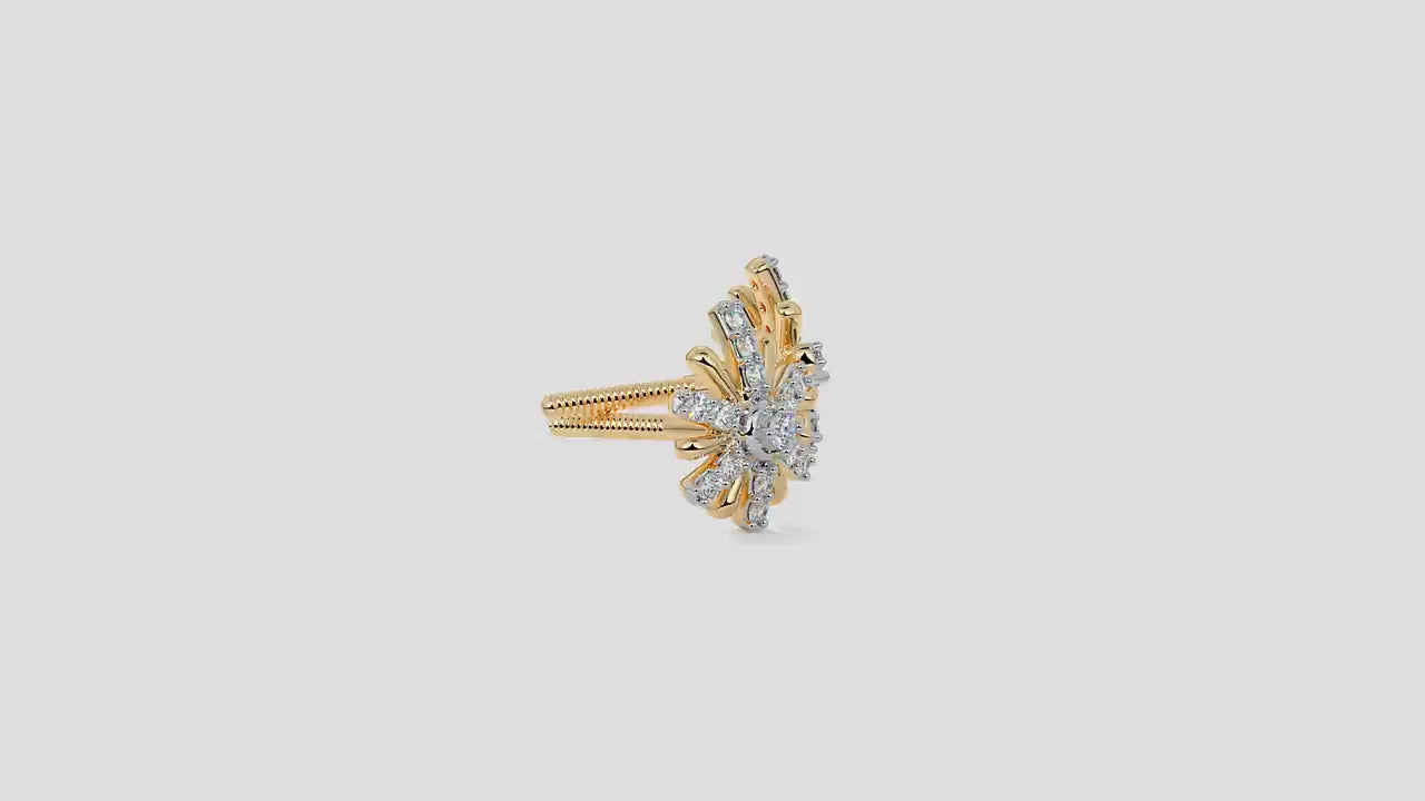 Diamond Cluster Starburst Flower Stud Earrings in Gold