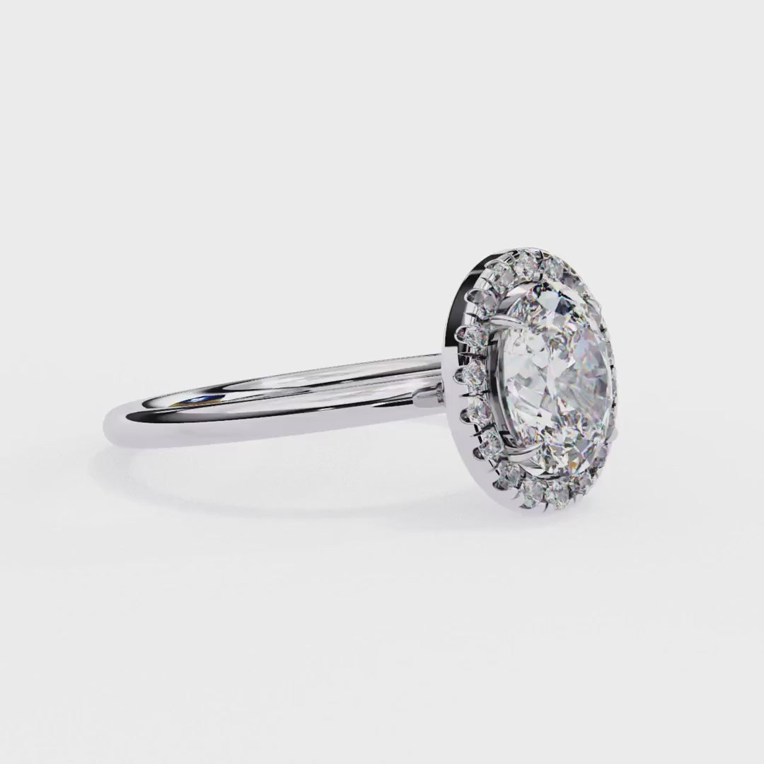 Oval-Cut Diamond with Round Brilliant Halo Ring in Gold