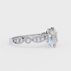 Oval shape diamond ring in Milgrain Cathedral setting