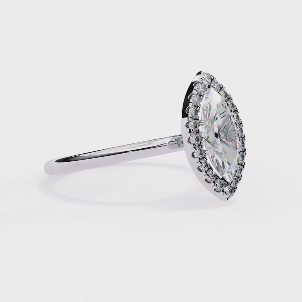 Marquise cut diamond halo engagement ring