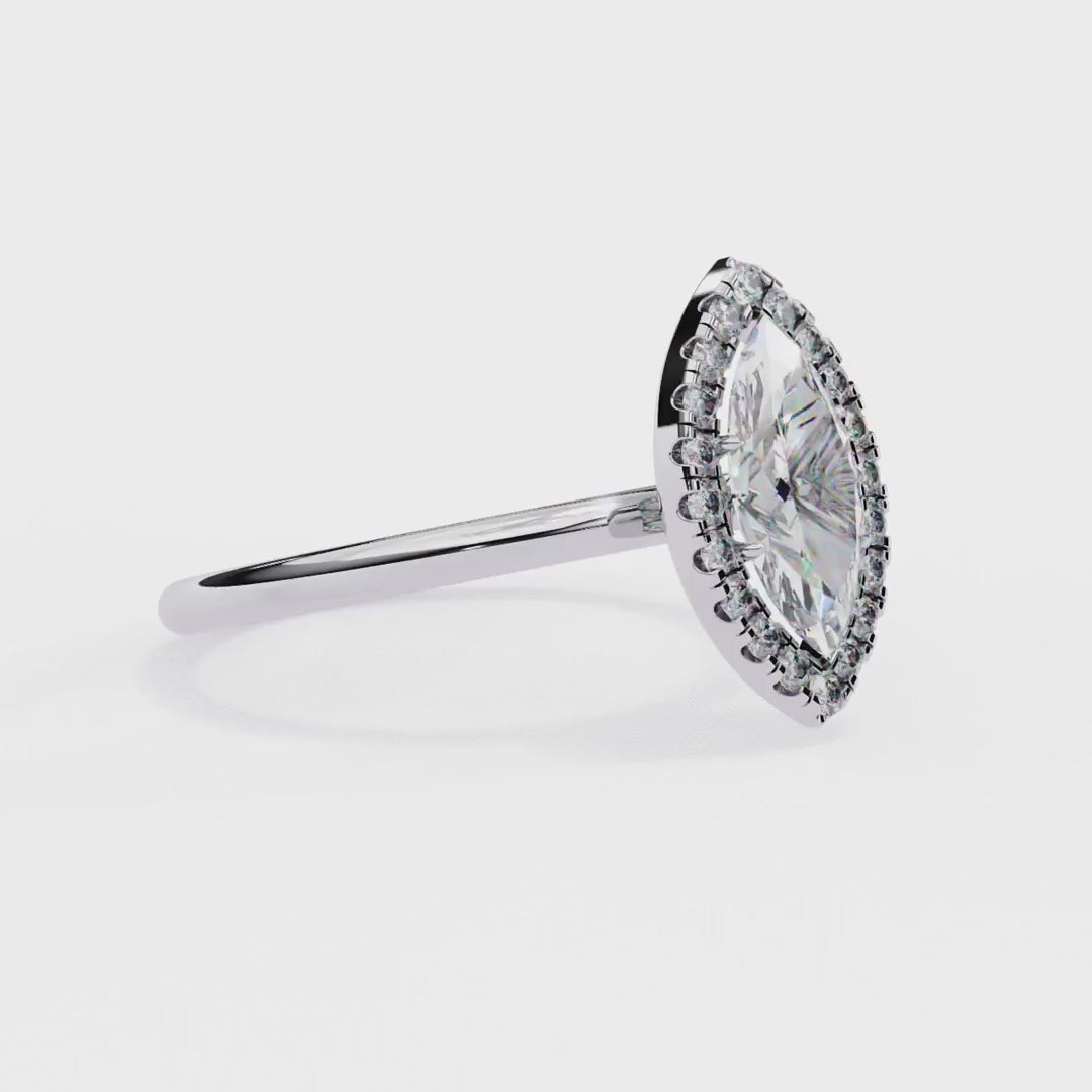 Marquise-Cut Diamond with Round Brilliant Halo Ring in Gold