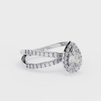 Pear halo diamond engagment ring with crossover design