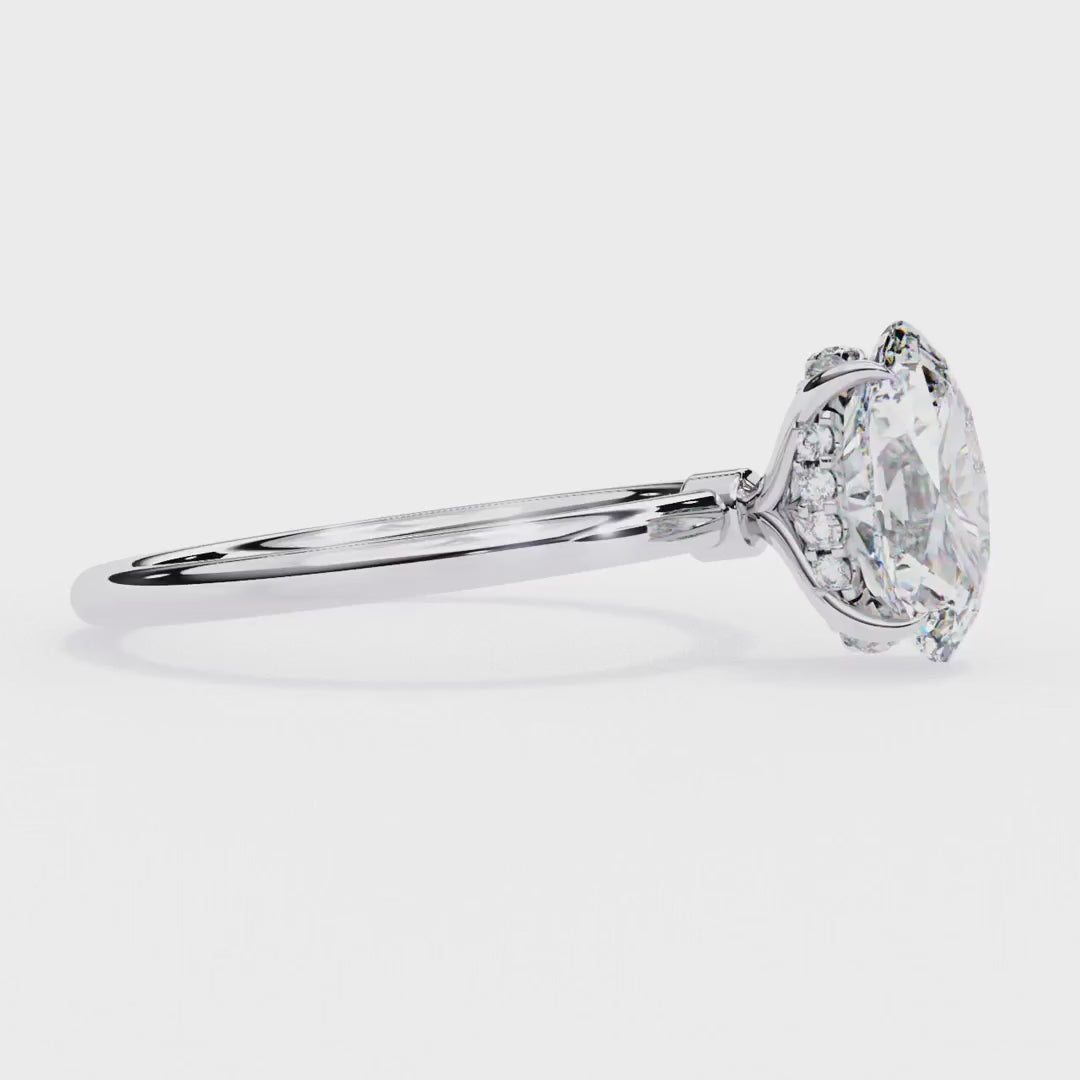 Oval Cut Diamond with Hidden Halo Solitaire Ring in Gold