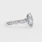 Marquise diamond ring in Milgrain Cathedral setting