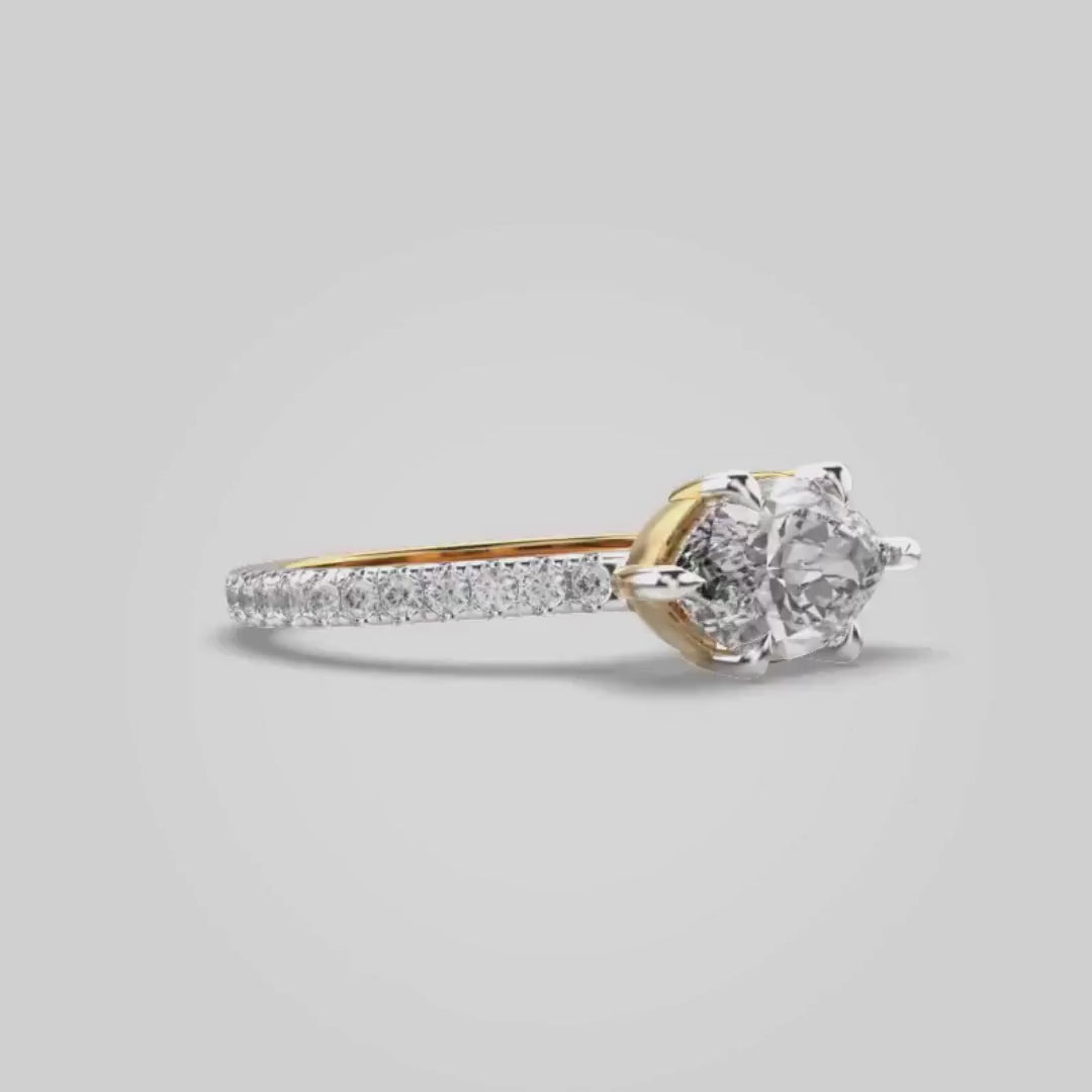 Marquise Cut Diamond Engagement Ring with Pave Band in Gold