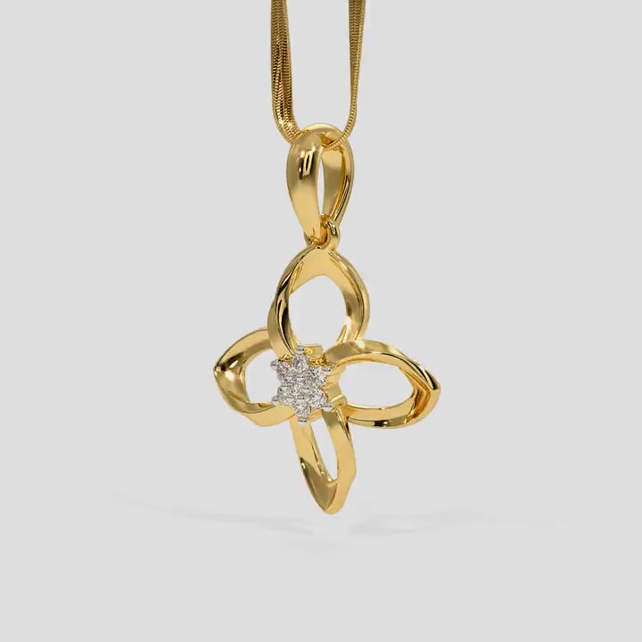 Twisted Gold Diamond Flower Motif Pendant in Gold