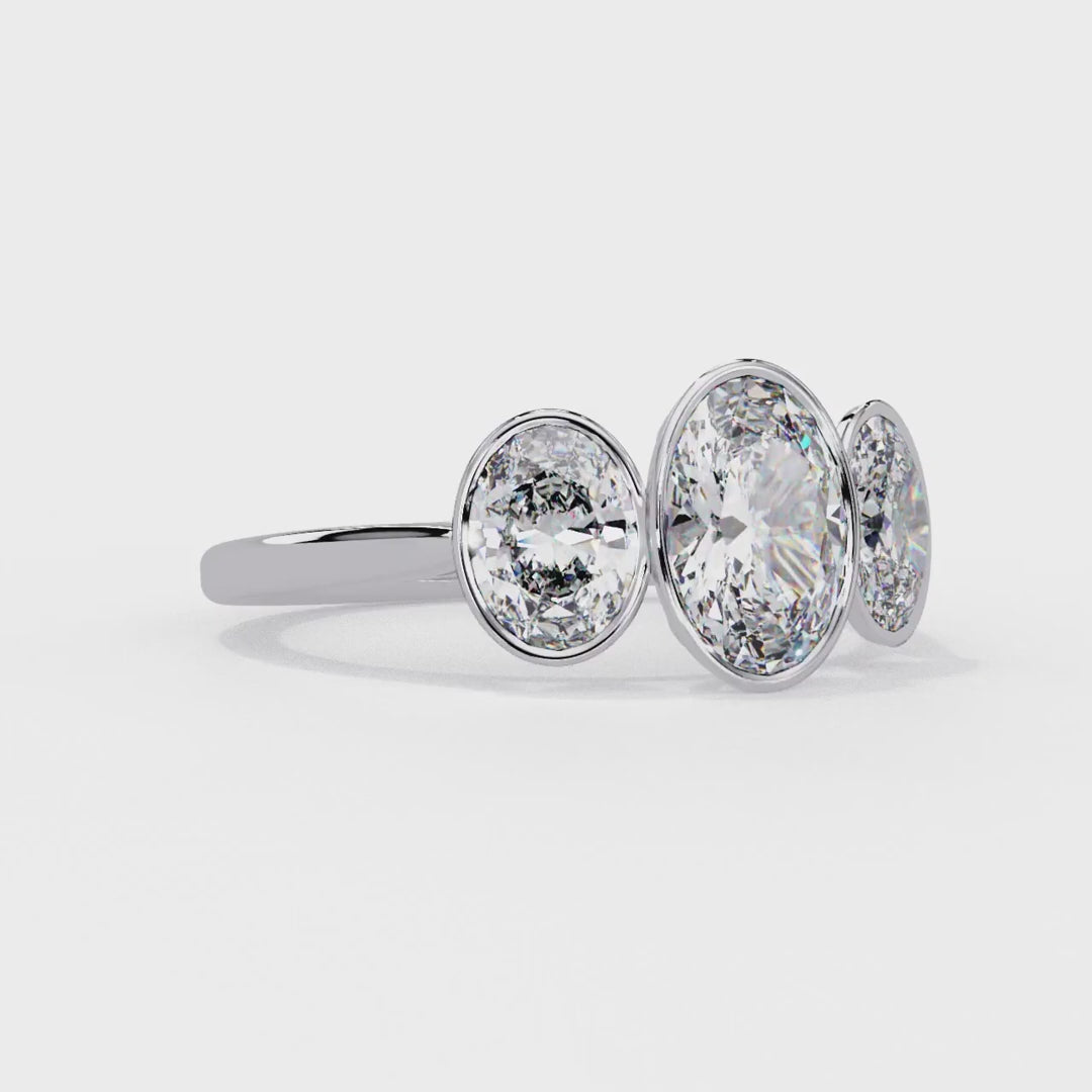 Three Stone Oval Lab Grown Diamonds Engagement Ring for Women