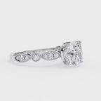 Cushion-cut diamond ring in Milgrain Cathedral setting