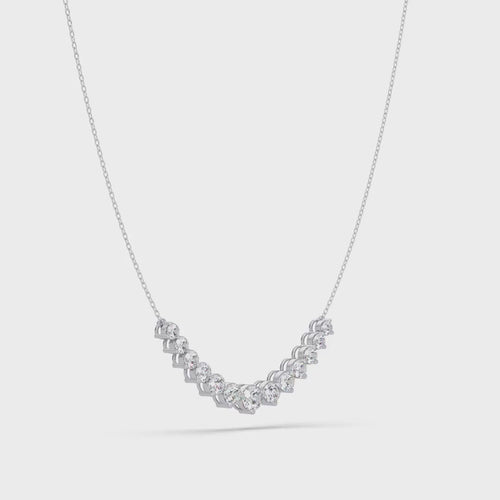 Curved Round Diamond Chain Necklace in White Gold