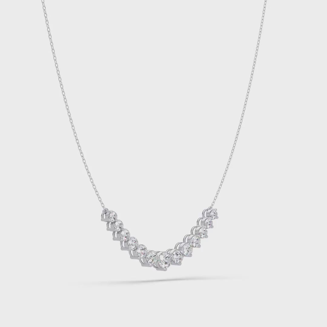 Curved Round Diamond Chain Necklace in White Gold