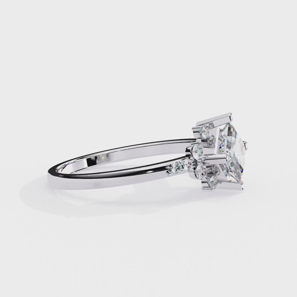 Princess cut diamond floral cluster engagement ring