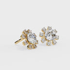 Modern floral diamond stud earrings round shape