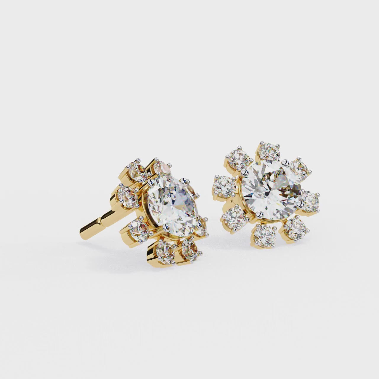 Modern floral diamond stud earrings round shape