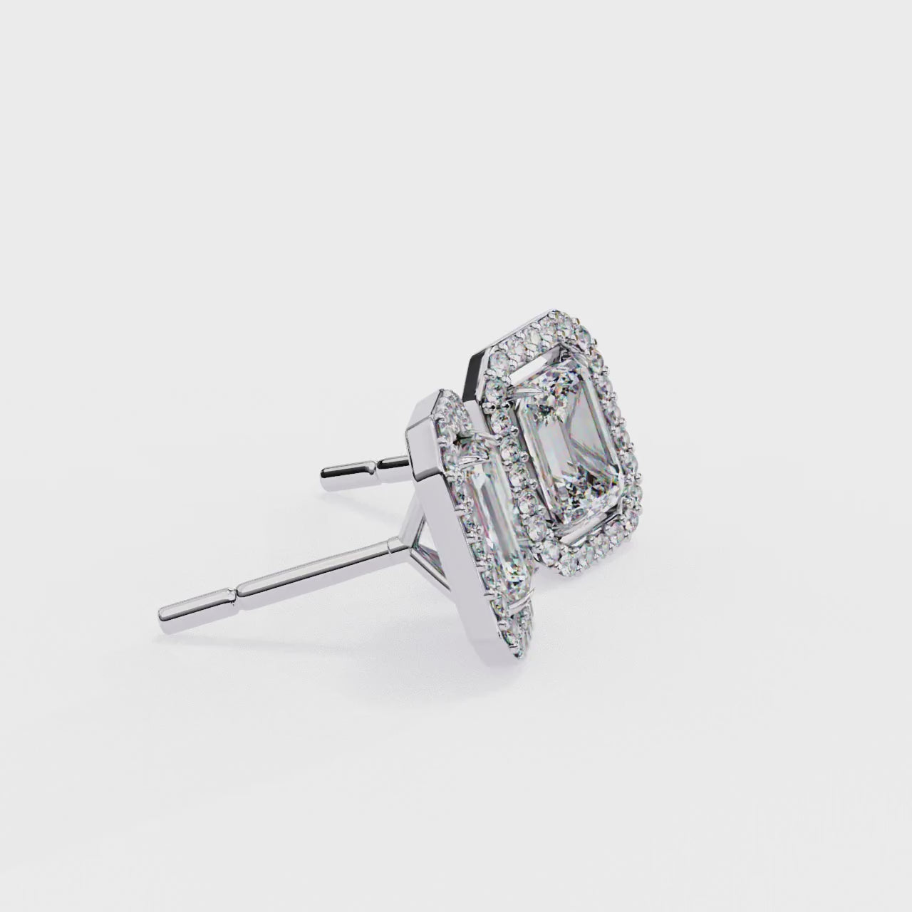 Affordable Emerald cut diamond halo stud earrings