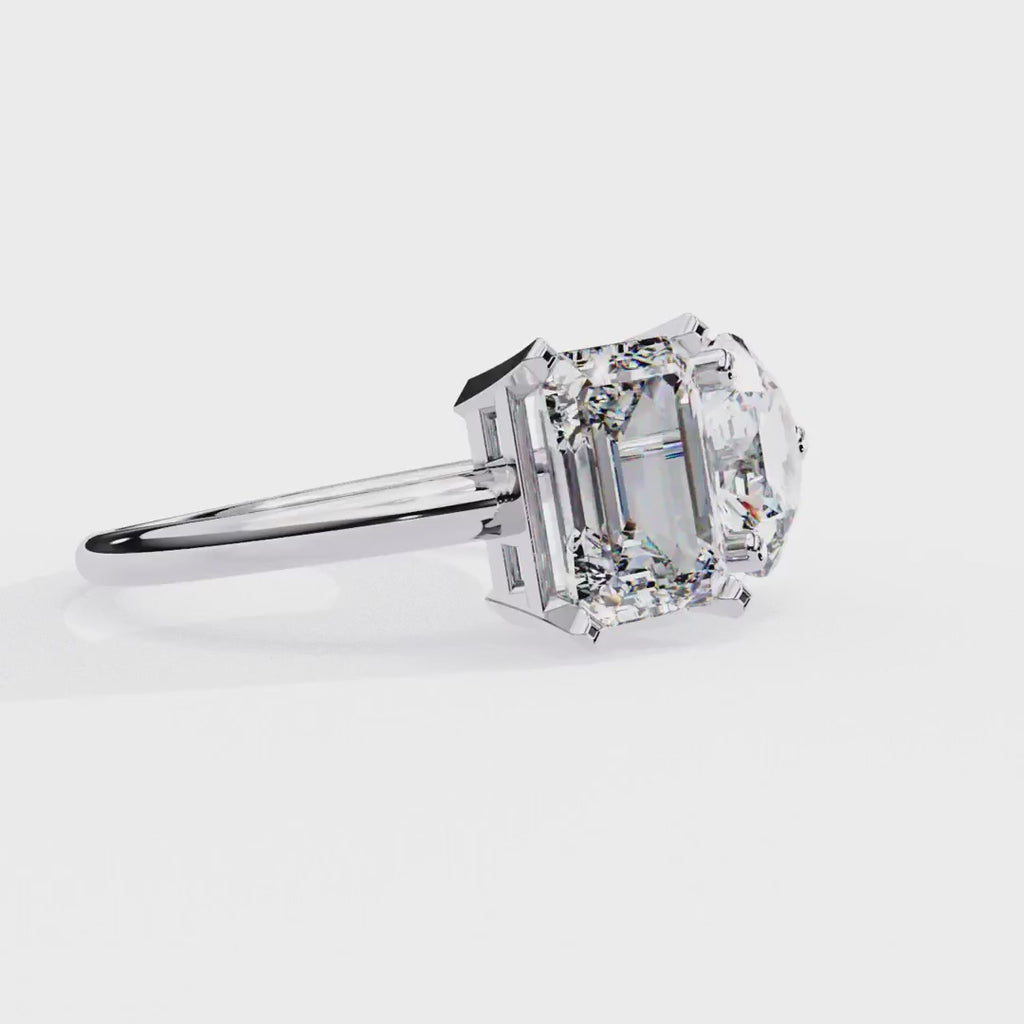 Emerald and round lab grown diamond Toi Et Moi engagement ring