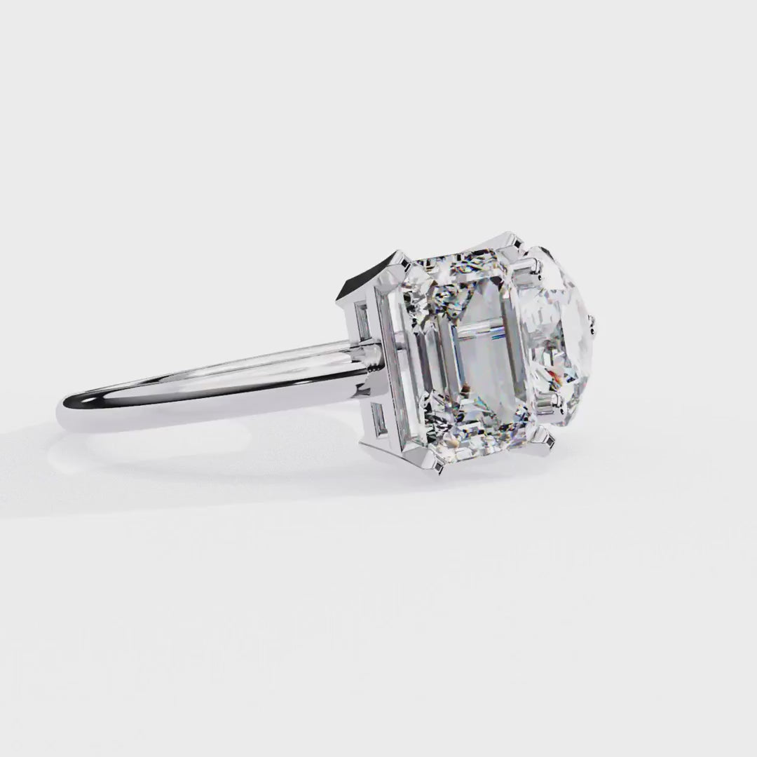 Emerald and round lab grown diamond Toi Et Moi engagement ring