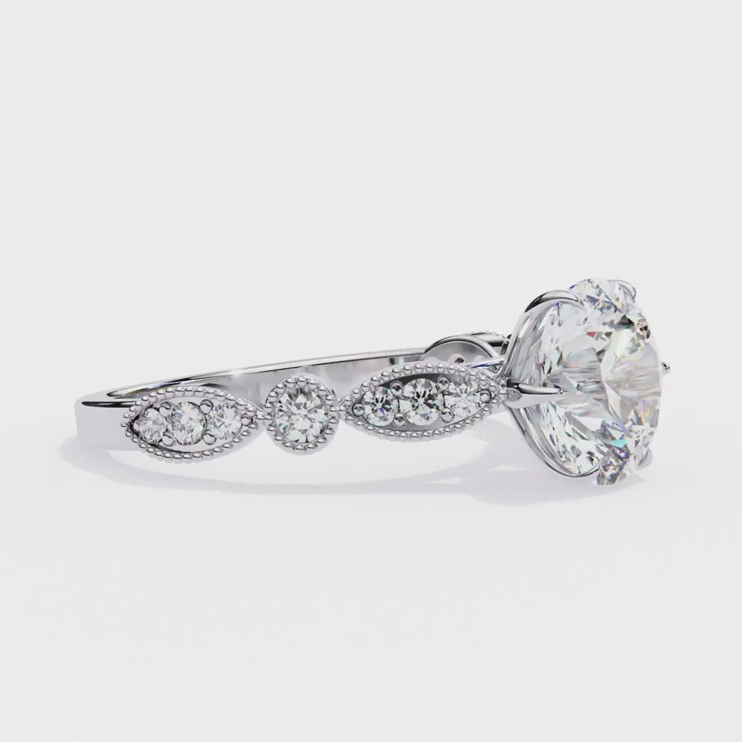 Round Milgrain Cathedral diamond engagement ring