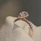 Pear Cut Halo Diamond Engagement Ring with Pave Band in Gold