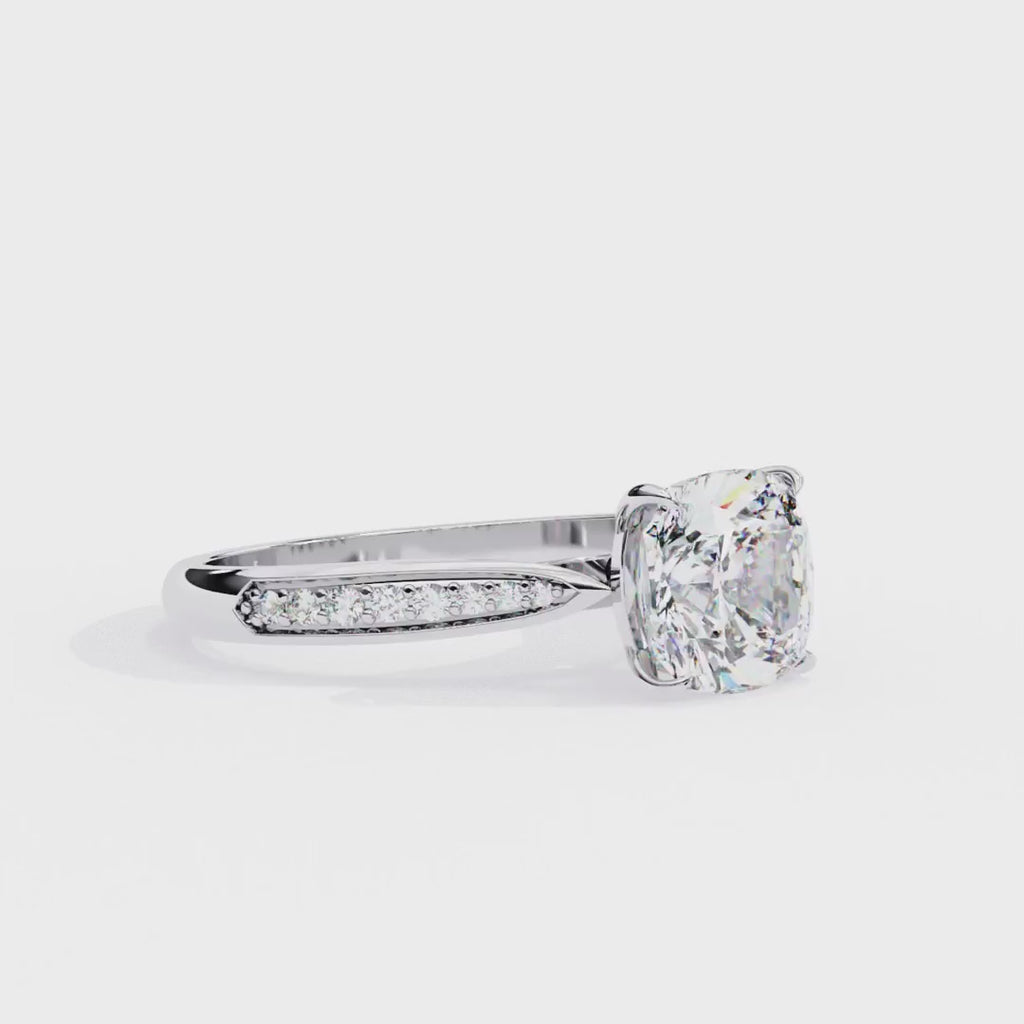 Lab grown cushion cut diamond ring