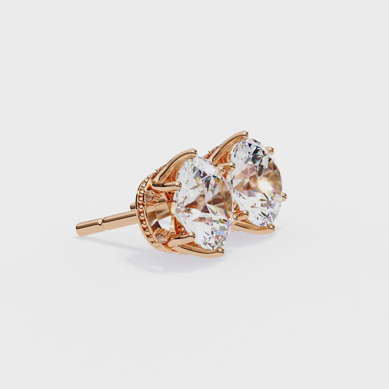 Classic round diamond stud earrings crown design