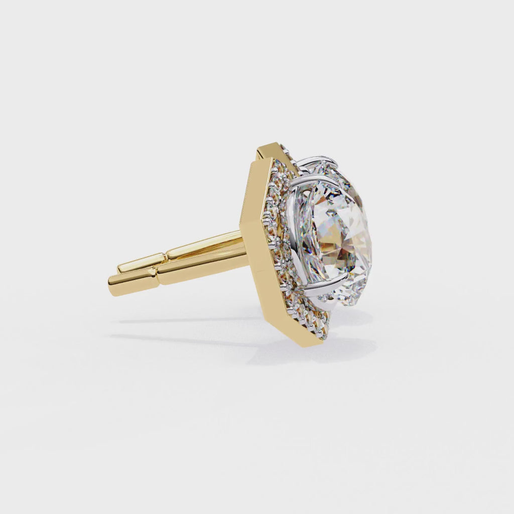 Hexagon shaped diamond stud earrings