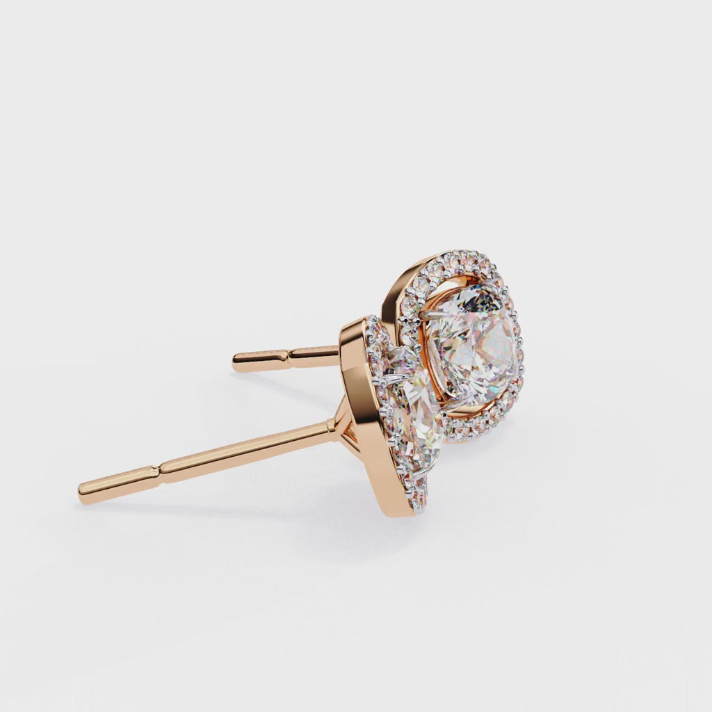 Affordable Cushion cut diamond halo stud earrings