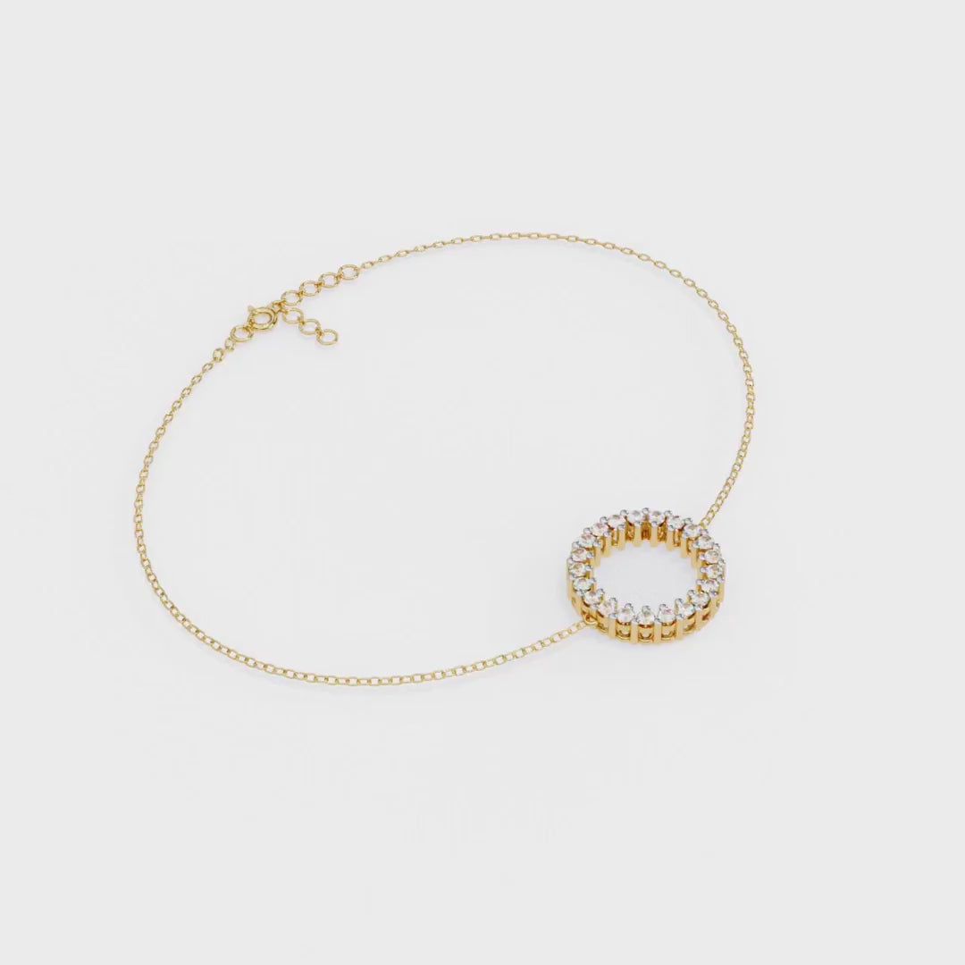 Gold Diamond Circle Pendant Bracelet