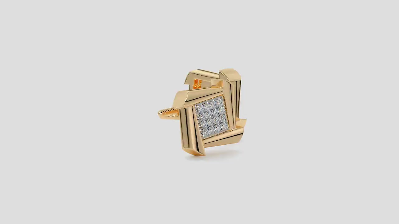 Swirling Square Pave Diamond Stud Earrings in Gold