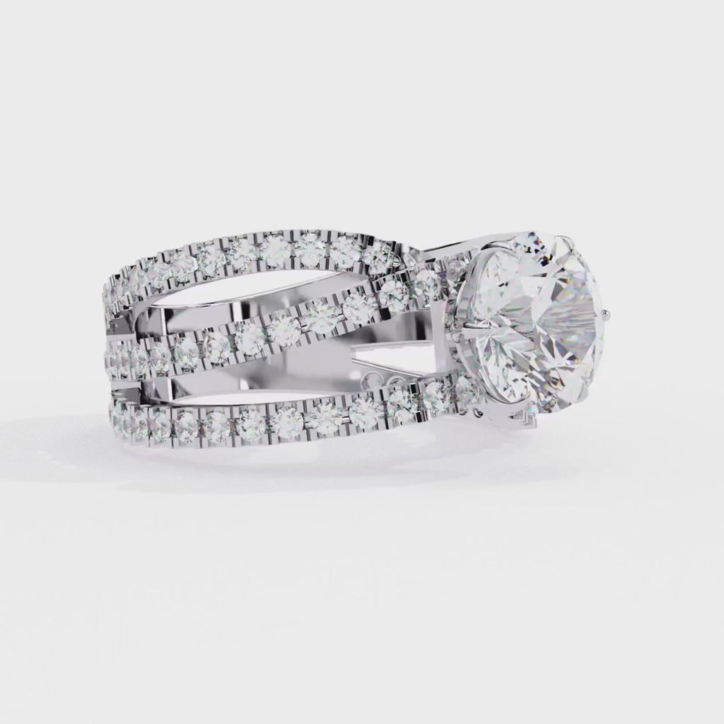 Sparkling round diamond ring with twisted pavé band