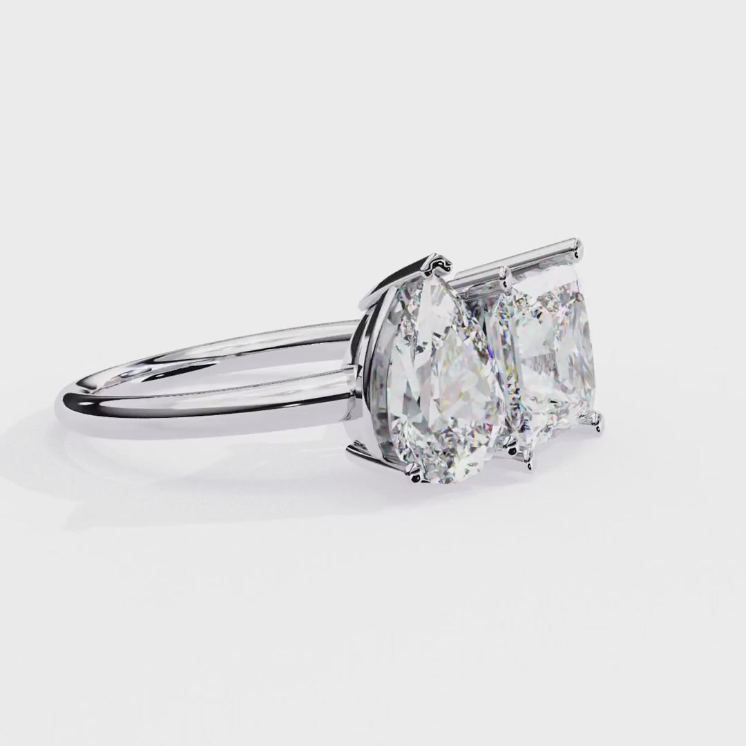 Pear and Princess Cut Two-Stone Diamond Ring in Gold