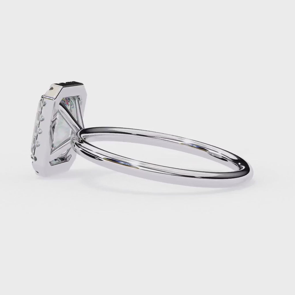 Radiant cut diamond halo engagement ring