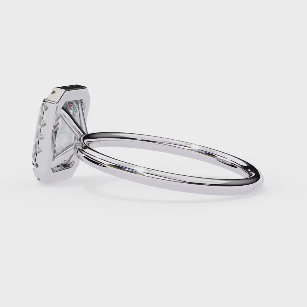 Radiant cut diamond halo engagement ring