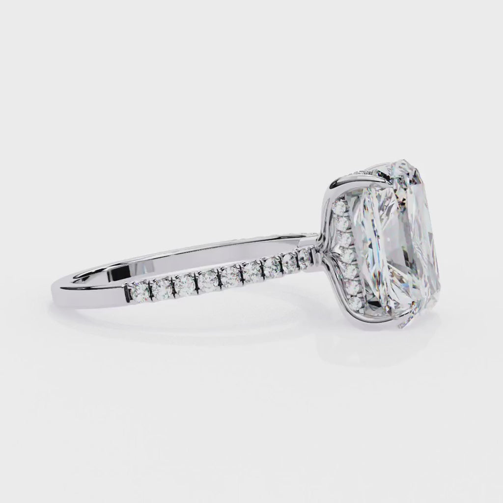 Radiant Cut Solitaire Hidden Halo Pave Band Ring in Gold