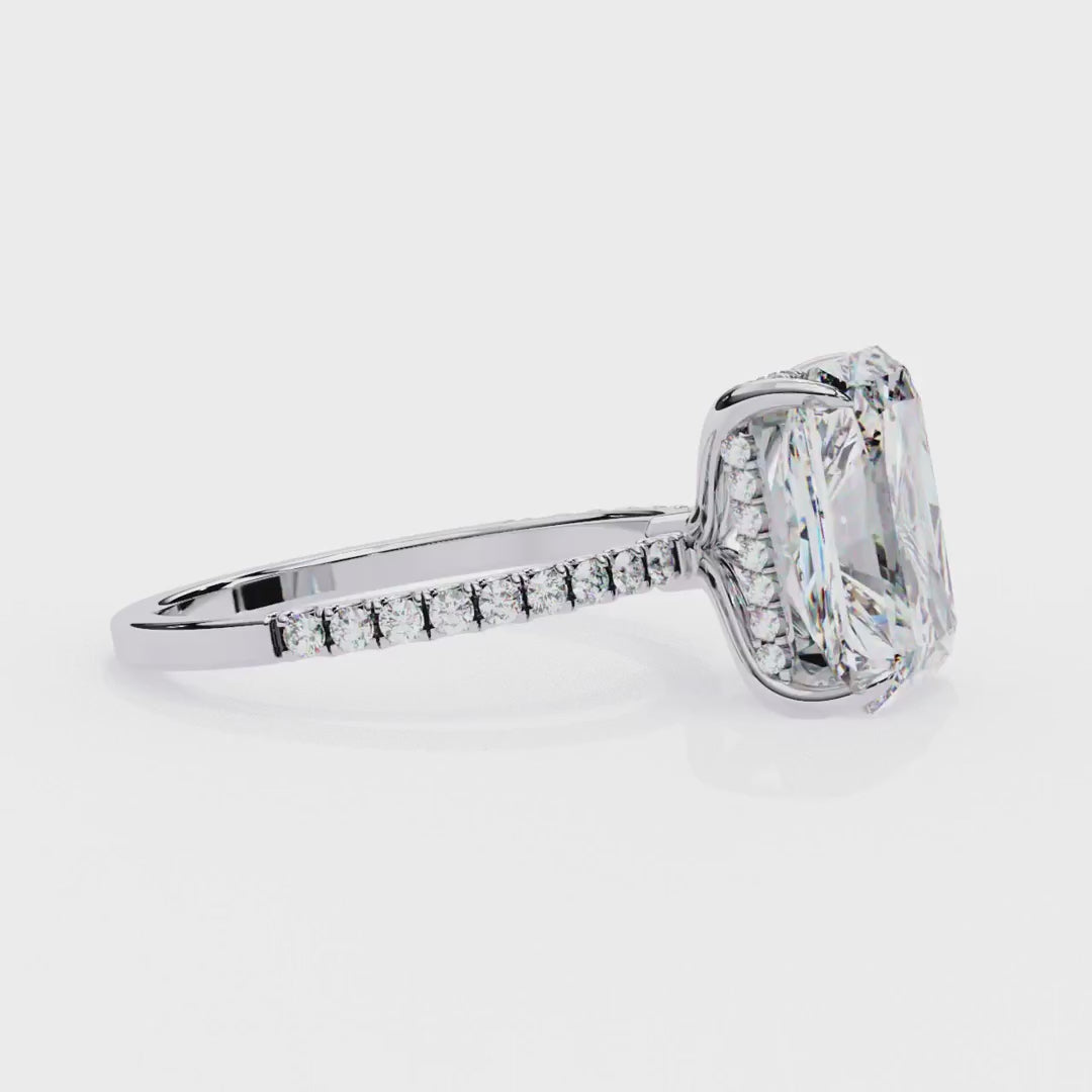 Radiant Cut Solitaire Hidden Halo Pave Band Ring in Gold