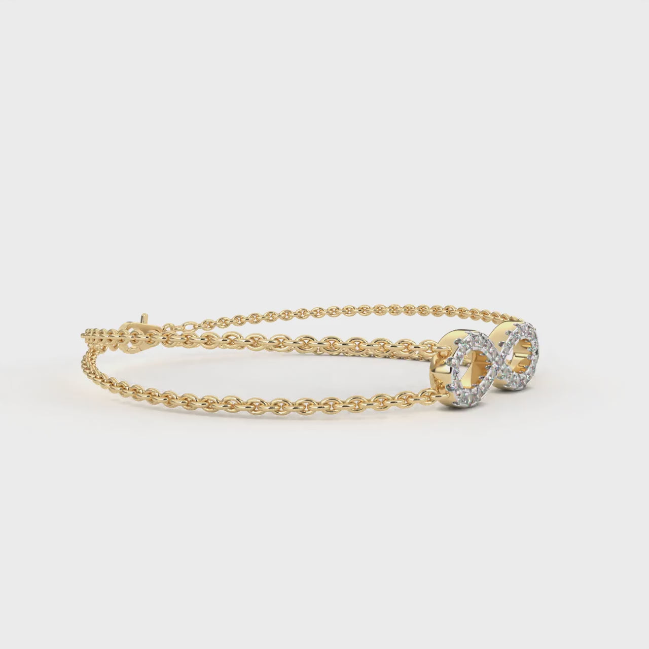Lab grown diamond infinity bracelet in gold with double link chain