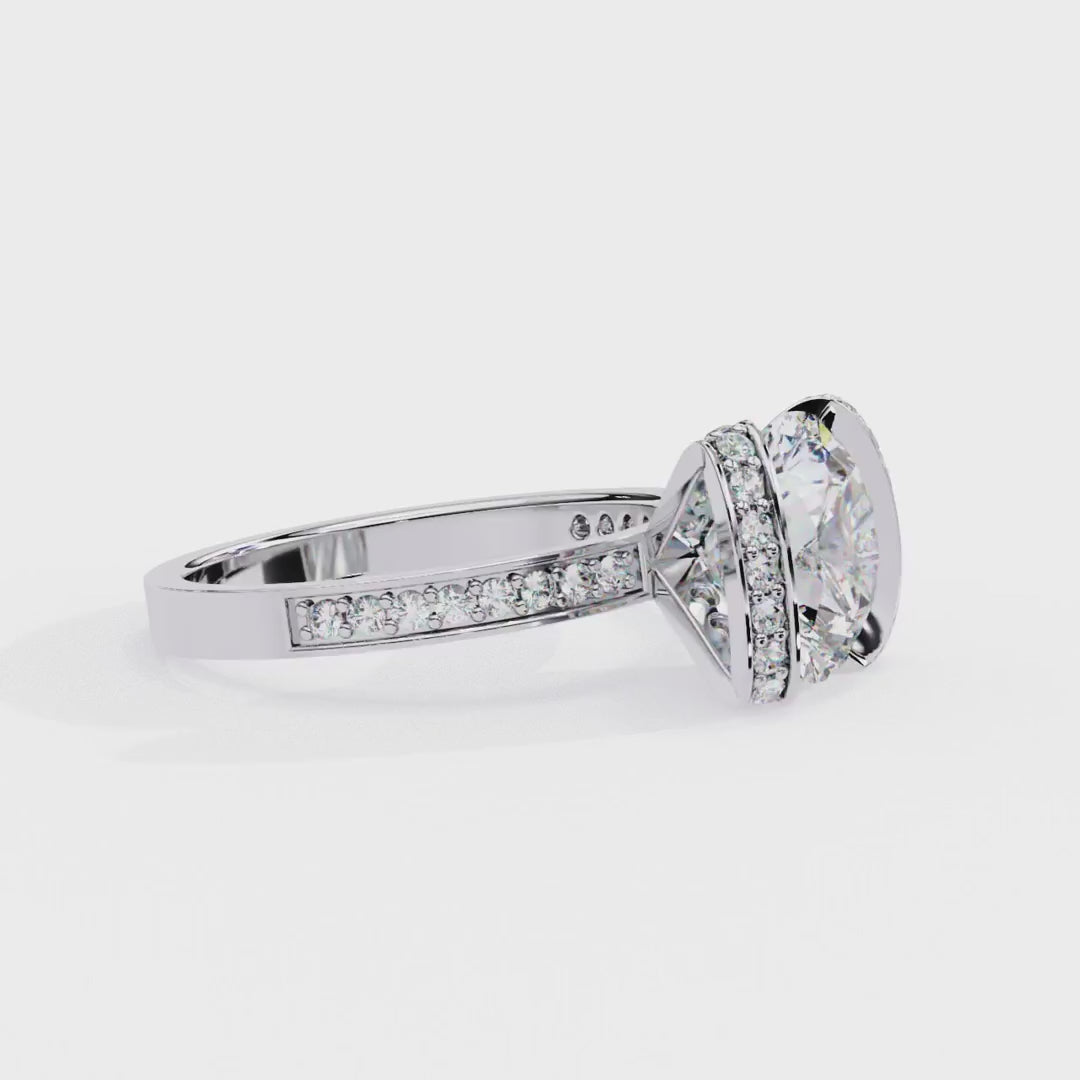 Round Diamond Ring with Double Halo Band in Gold