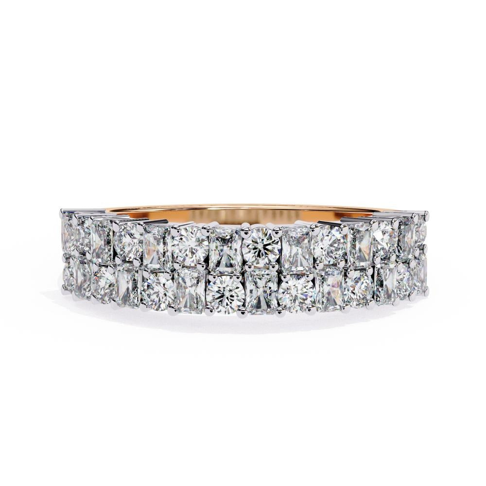 Two-Row Mixed Cut Diamond Half-Eternity Band in Gold