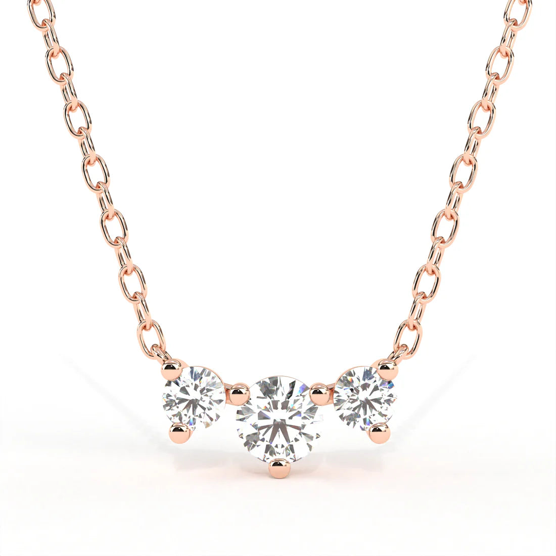 Horizontal Triple Round Cut Diamond Necklace in Gold
