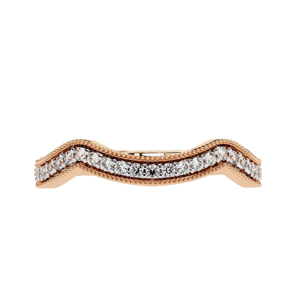 Pave Diamond Milgrain Contour Band in Gold