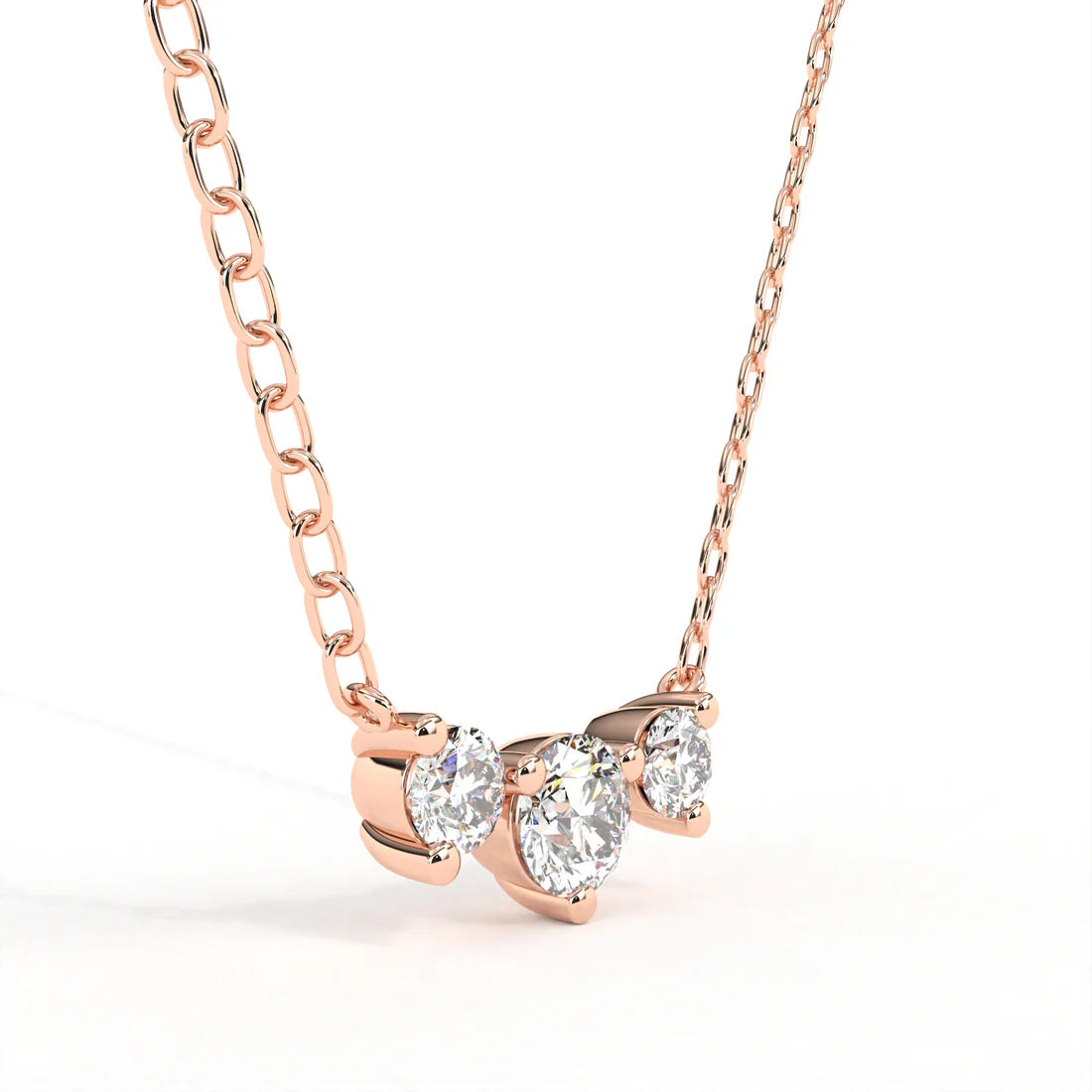 Horizontal Triple Round Cut Diamond Necklace in Gold