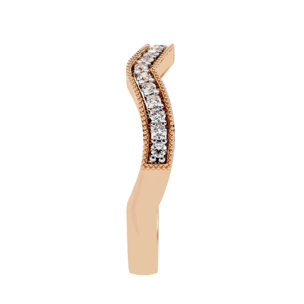 Pave Diamond Milgrain Contour Band in Gold