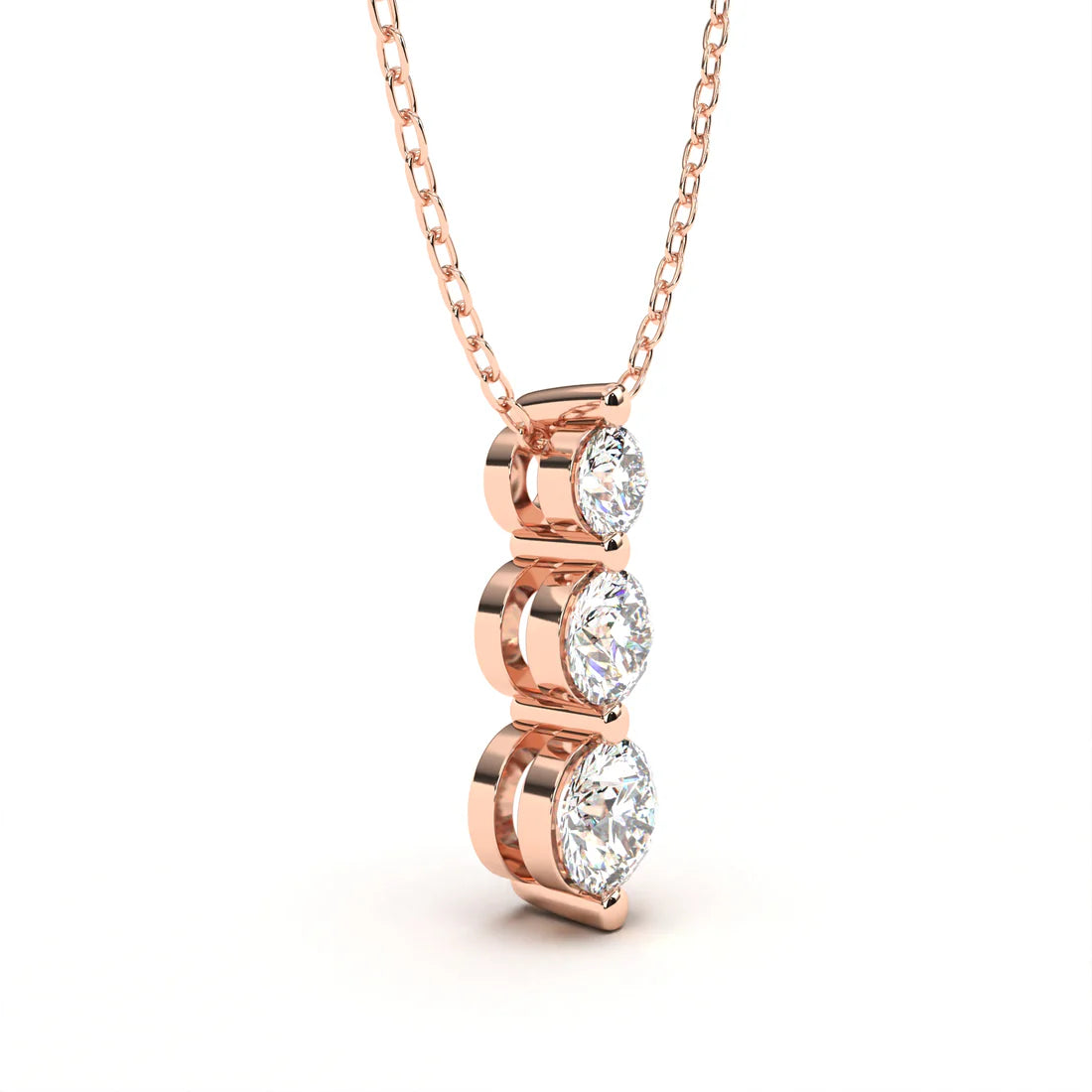 Triple Round Cut Diamond Pendant in Gold