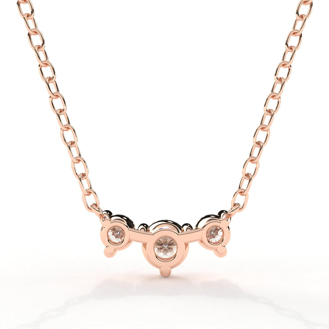 Horizontal Triple Round Cut Diamond Necklace in Gold