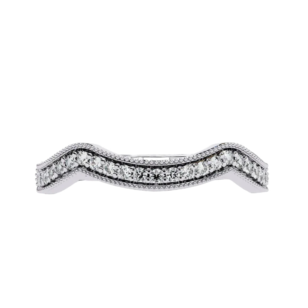 Pave Diamond Milgrain Contour Band in Gold