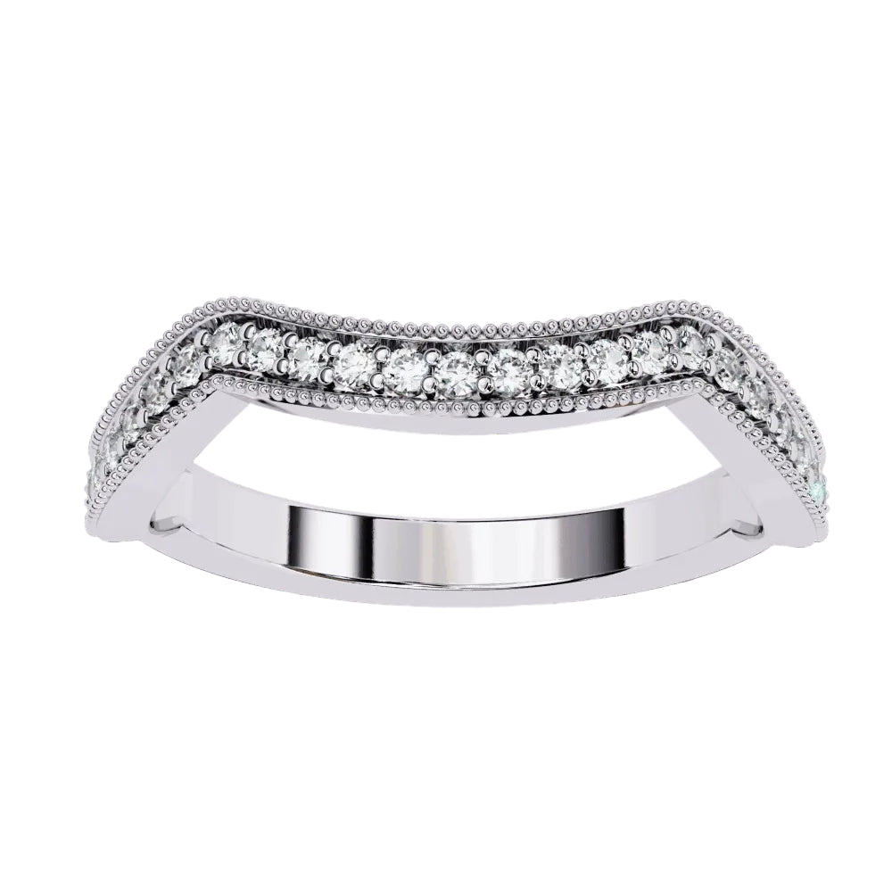 Pave Diamond Milgrain Contour Band in Gold
